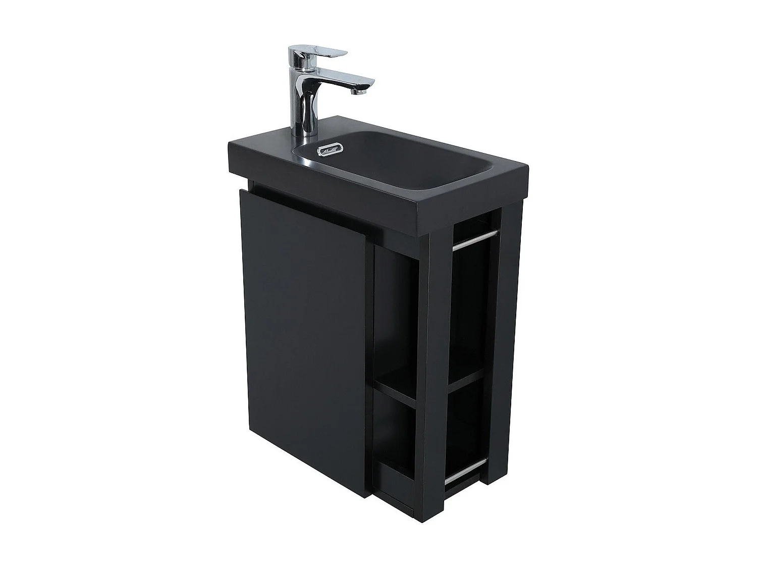 Set lavabo nero HAMPTON con contenitore laterale e mensola a specchio