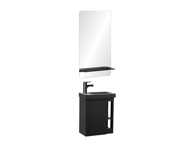 Conjunto de lavabo negro HAMPTON con almacenamiento lateral y estante de espejo