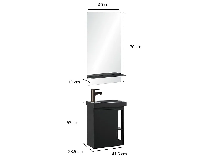Conjunto de lavabo negro HAMPTON con almacenamiento lateral y estante de espejo
