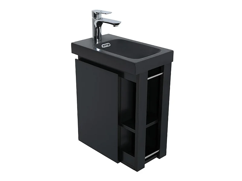 Conjunto de lavabo negro HAMPTON con almacenamiento lateral y estante de espejo