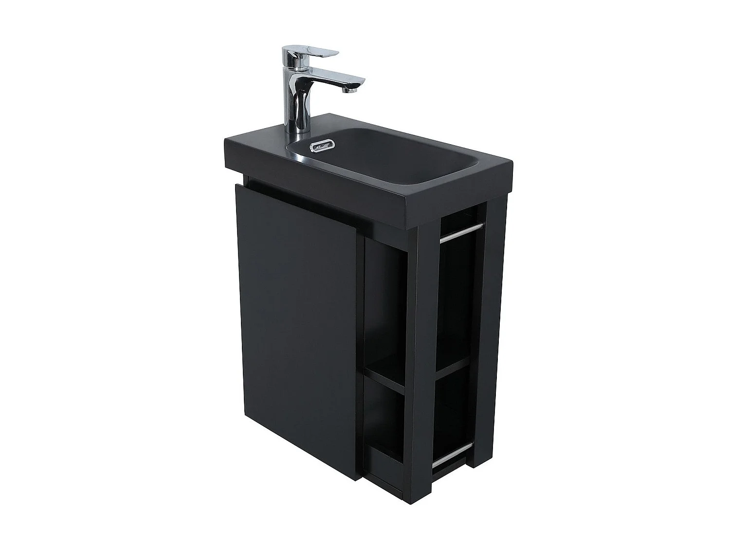 Conjunto de lavabo negro HAMPTON con almacenamiento lateral y estante de espejo