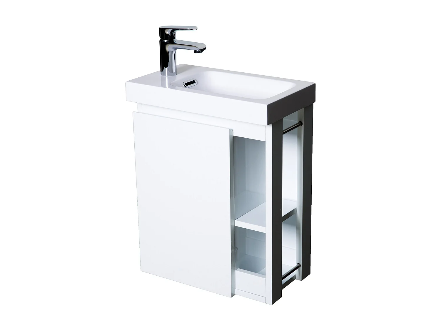 Ensemble lave-mains avec rangement latéral et miroir tablette