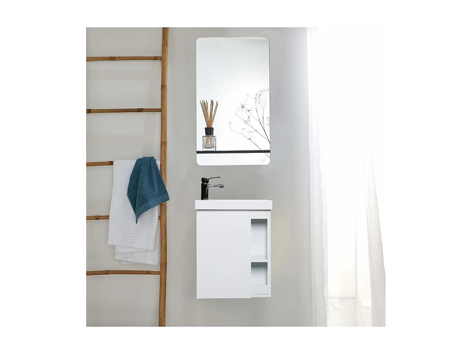 HAMPTON Waschtisch-Set mit seitlicher Ablage und Spiegelablage
