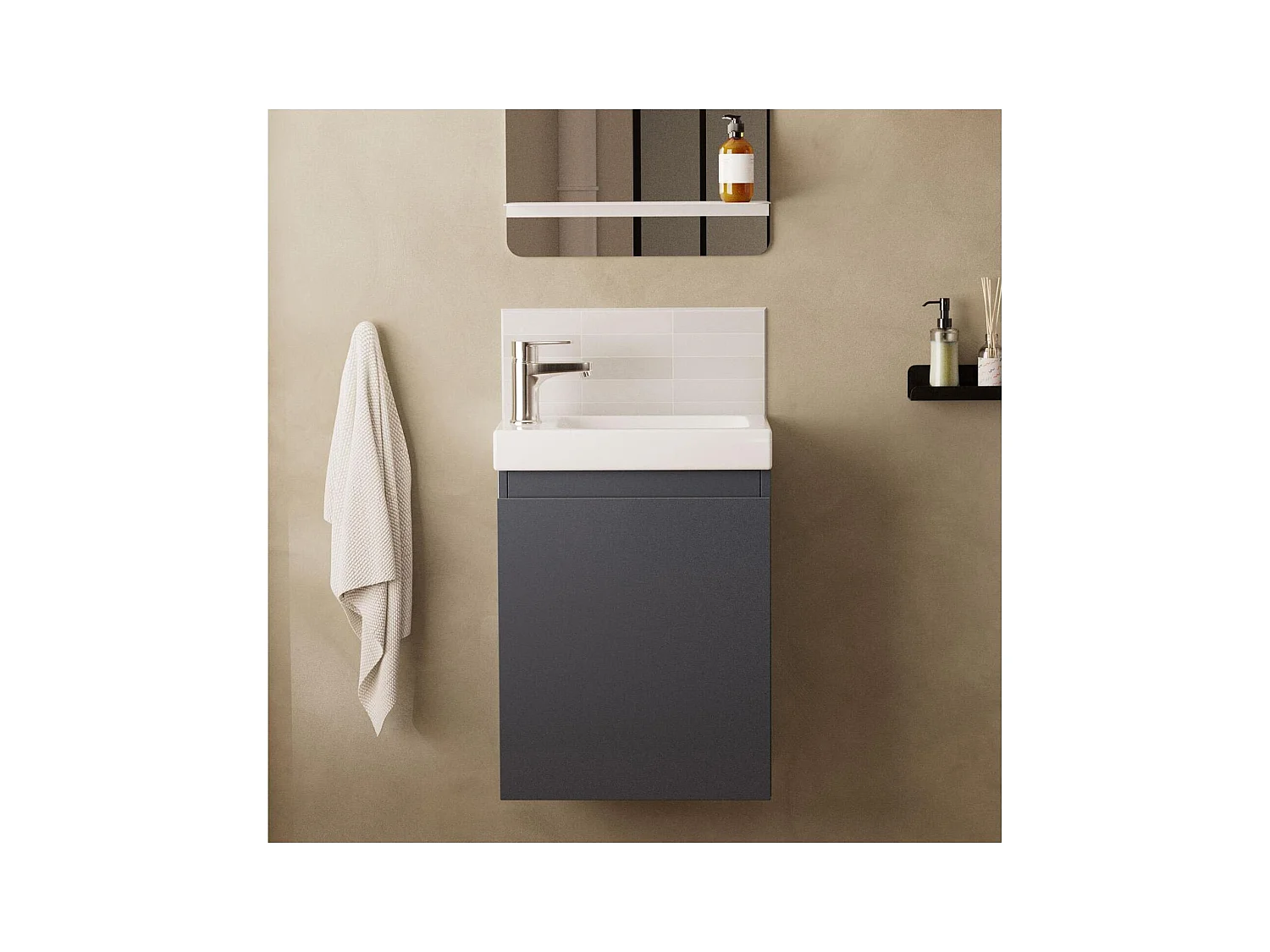 Ensemble lave-mains suspendu avec robinet chromé