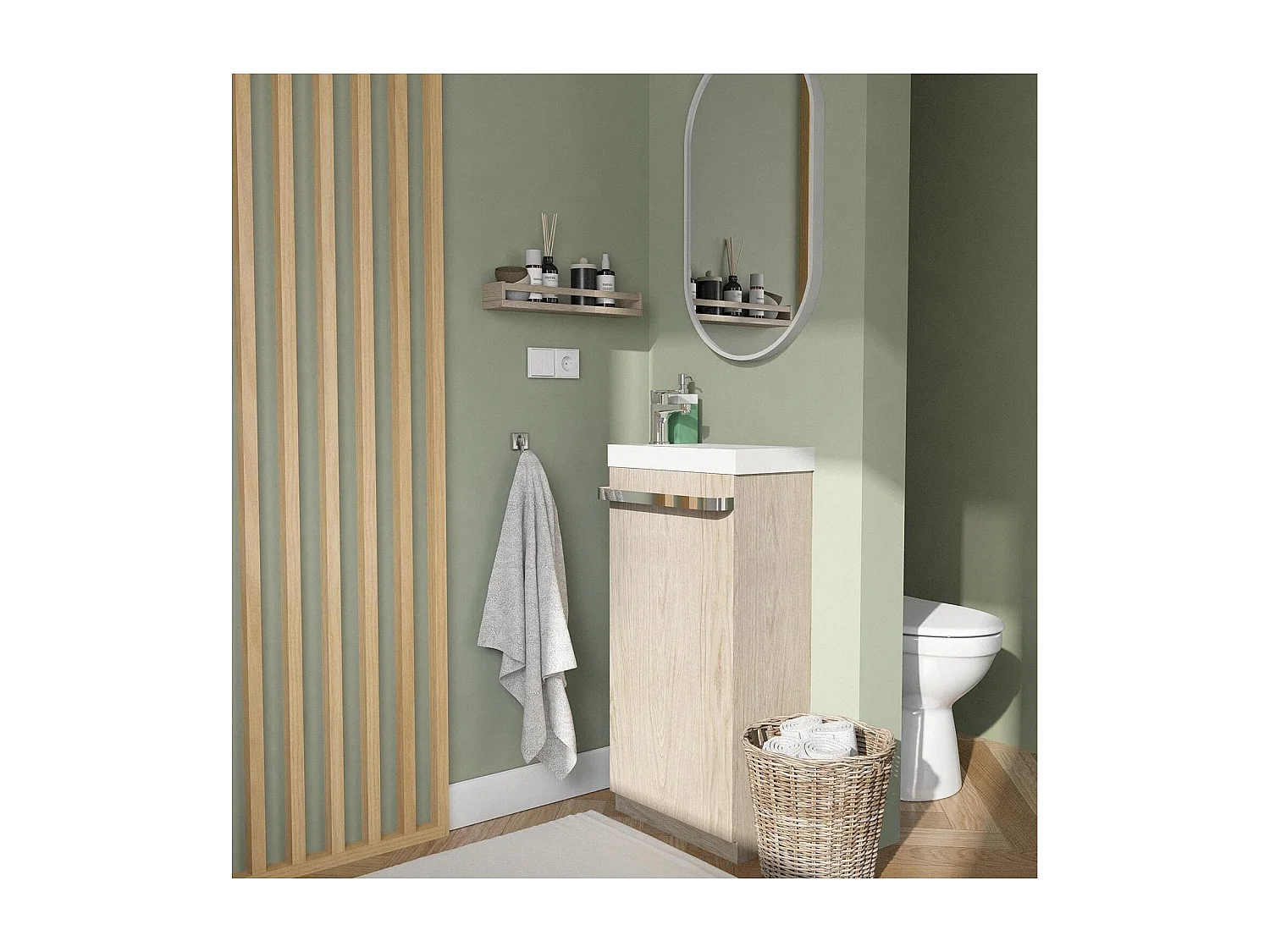 Lavamanos con patas JOHANN décor roble + lavabo + grifo