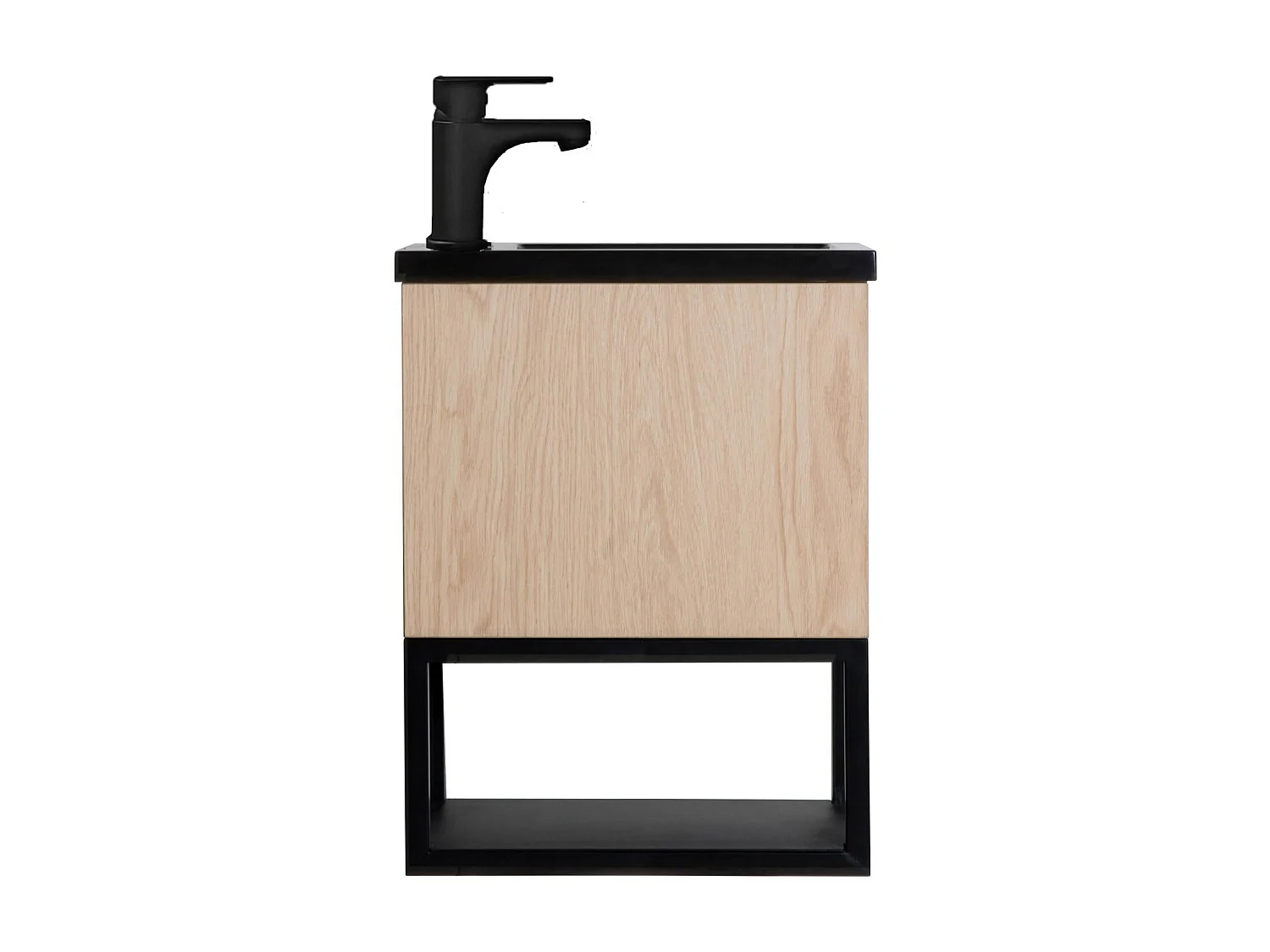 Ensemble lave-mains suspendu métal et bois avec robinet noir