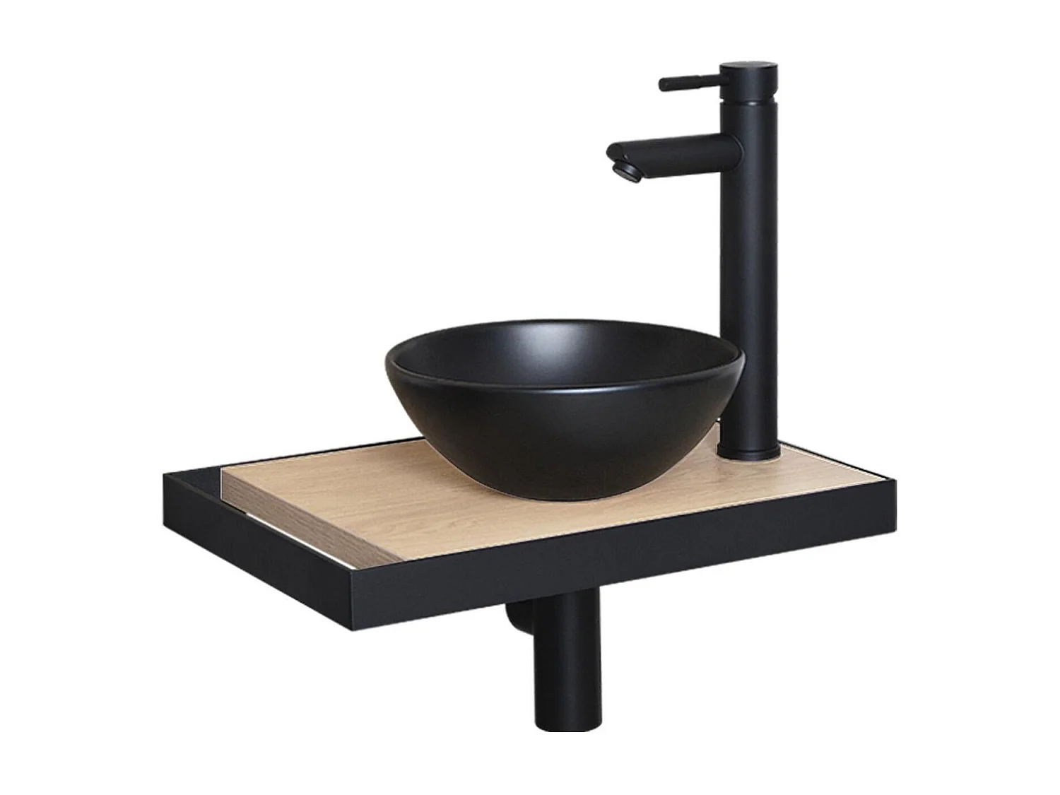 Meuble lave-mains SOHO plan fin p-serviette côté vasque noire + robinet