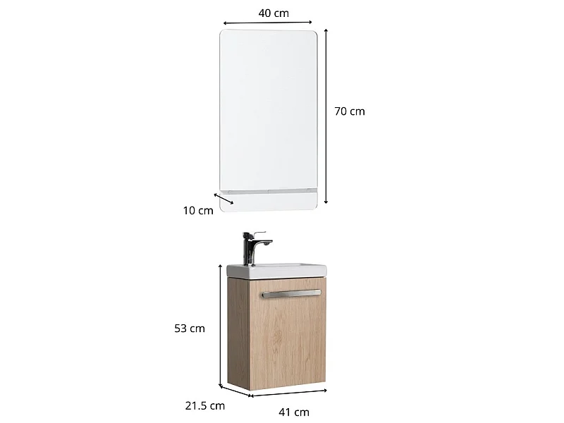 Set lavabo sospeso Nevada con specchio e mensola