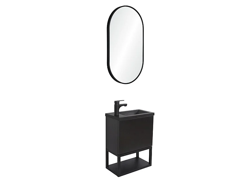 Conjunto de lavabo NOVA de metal y madera con espejo ovalado