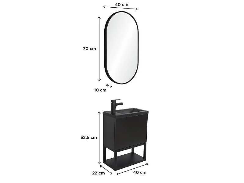Conjunto de lavabo NOVA de metal y madera con espejo ovalado