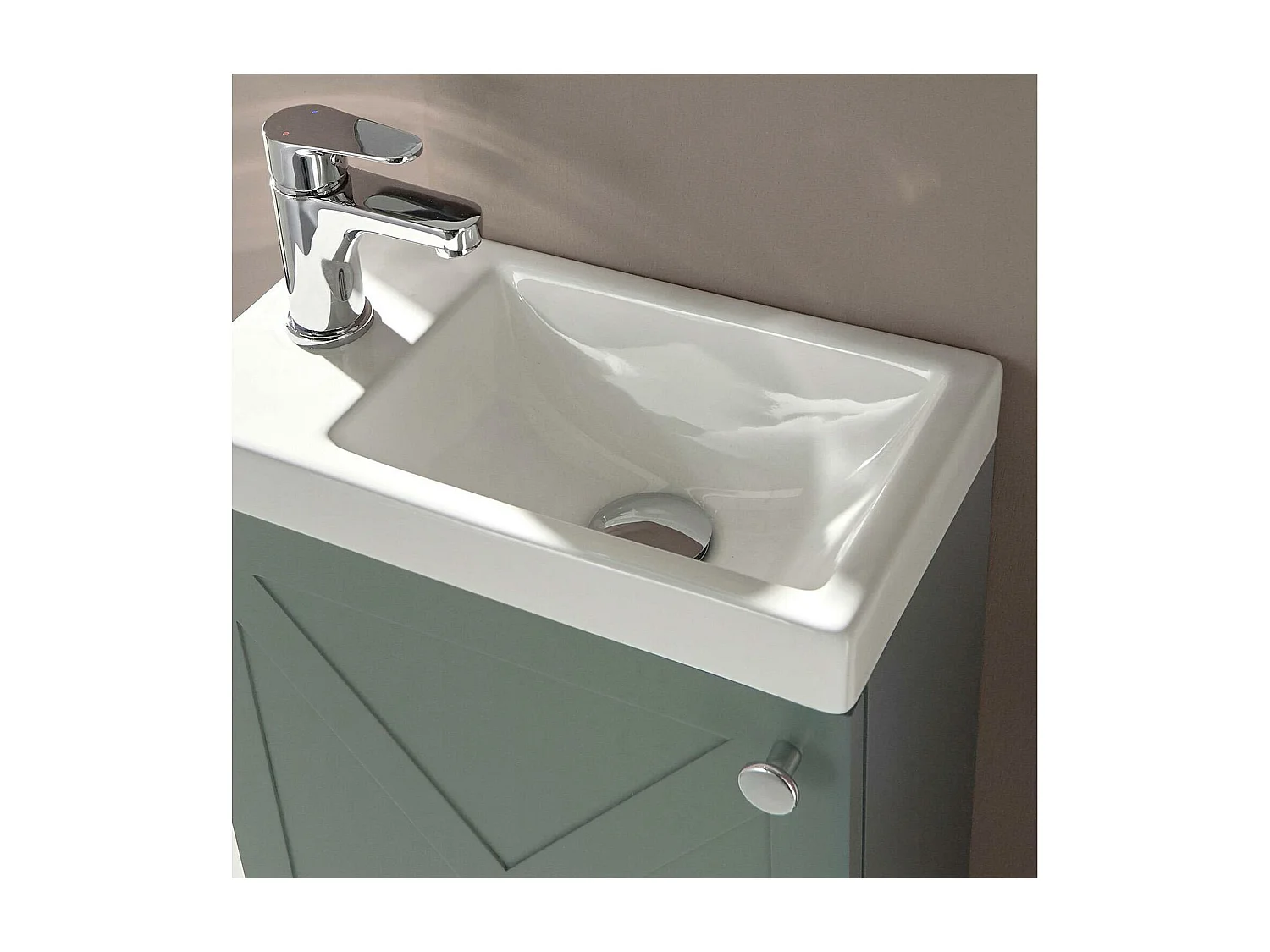 Ensemble meuble lave-mains vert de gris AVA + miroir + robinet chromé
