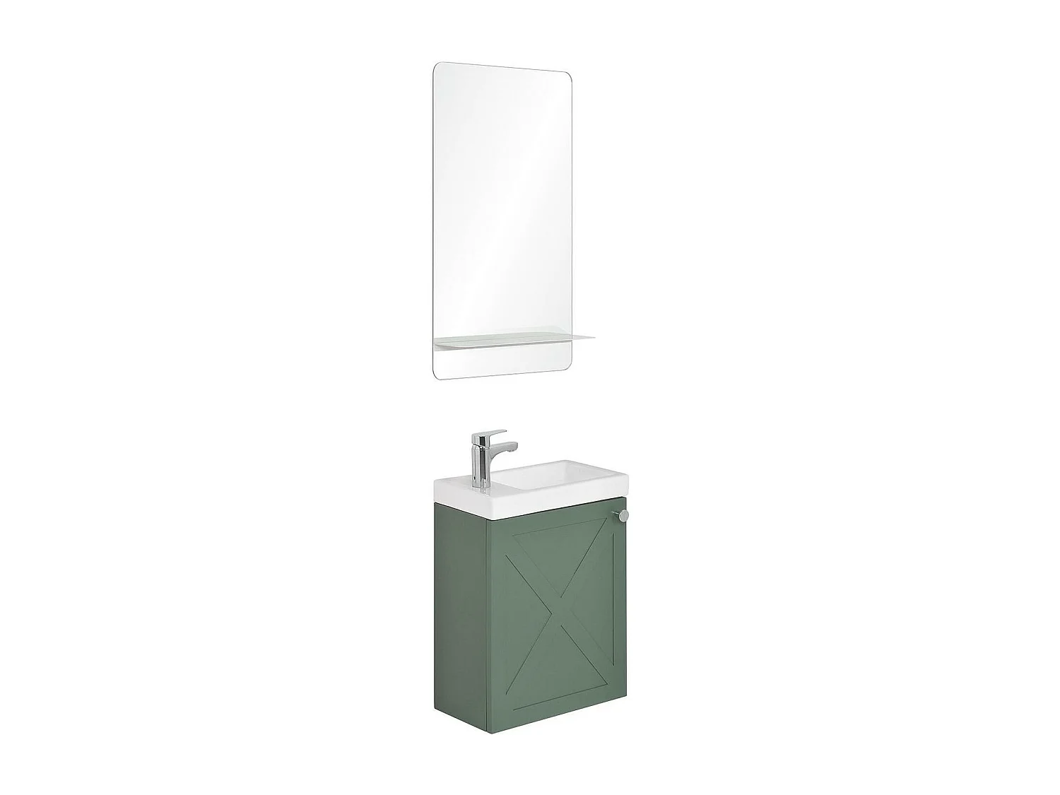 Ensemble meuble lave-mains vert de gris AVA + miroir + robinet chromé