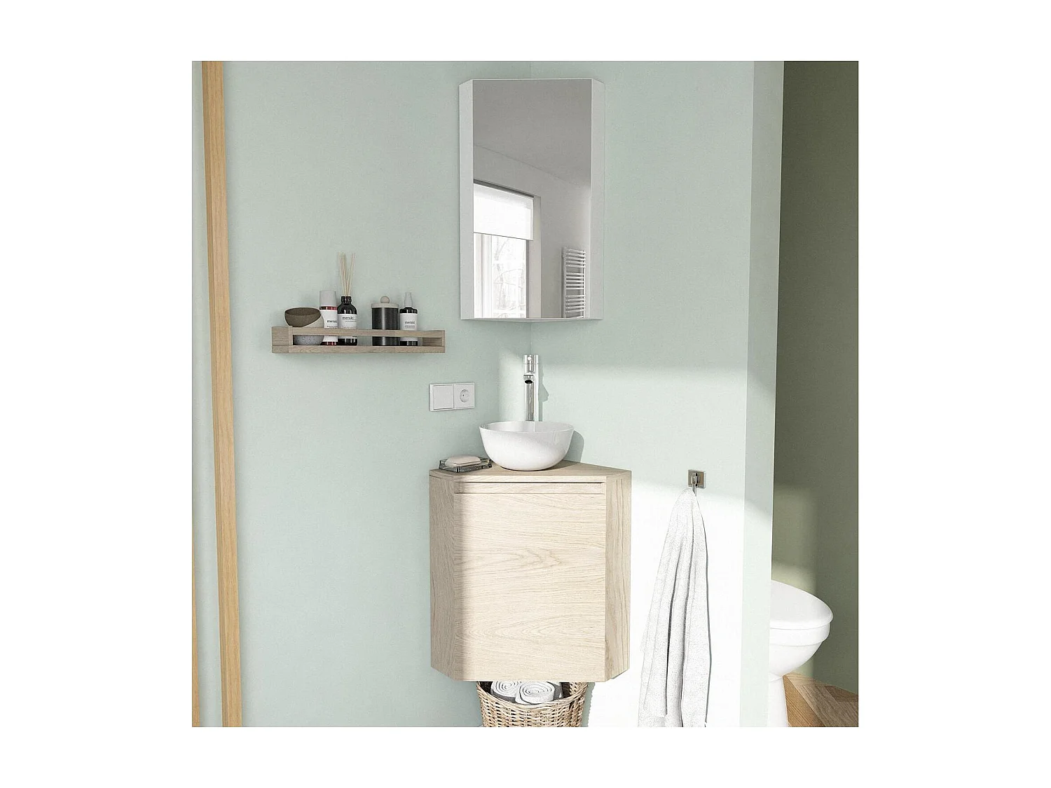 Eckwaschbecken + Waschbecken + Wasserhahn + SORRENTO-Schrank