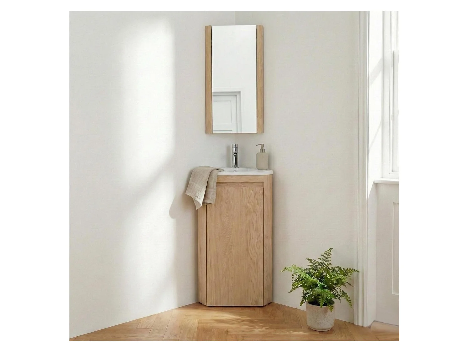 Conjunto de lavamanos de esquina con lavabo, grifo y armario de baño SORRENTO