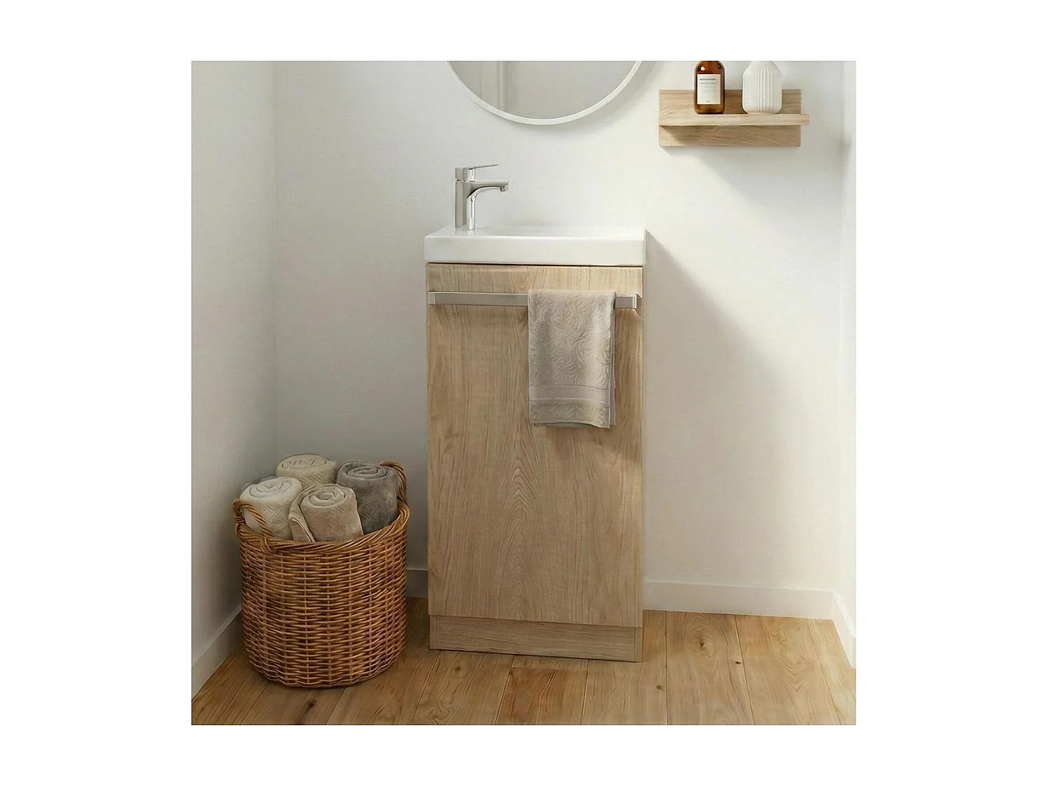 Meuble lave-mains sur pieds JOHANN décor chêne