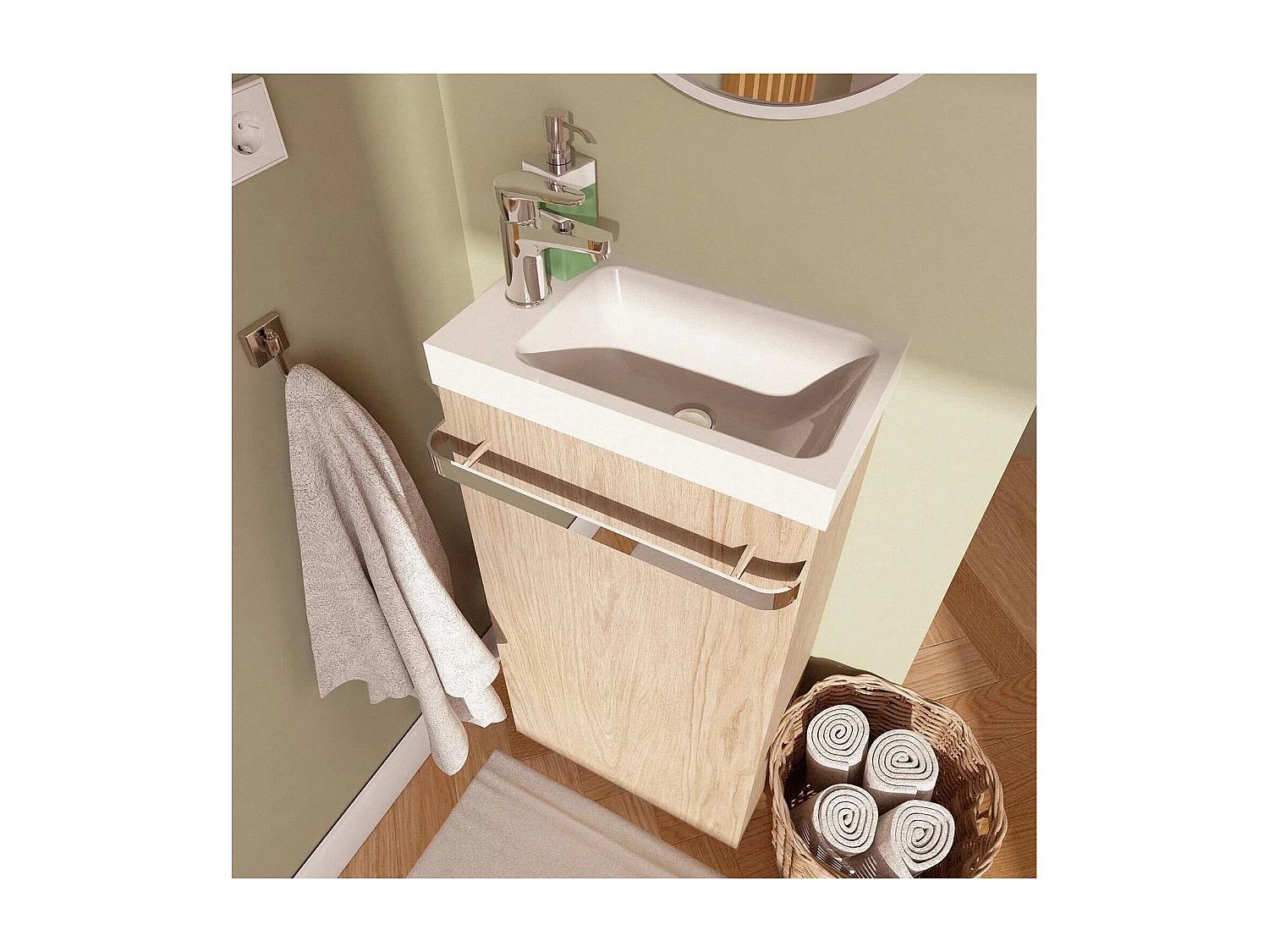 Meuble lave-mains sur pieds JOHANN décor chêne