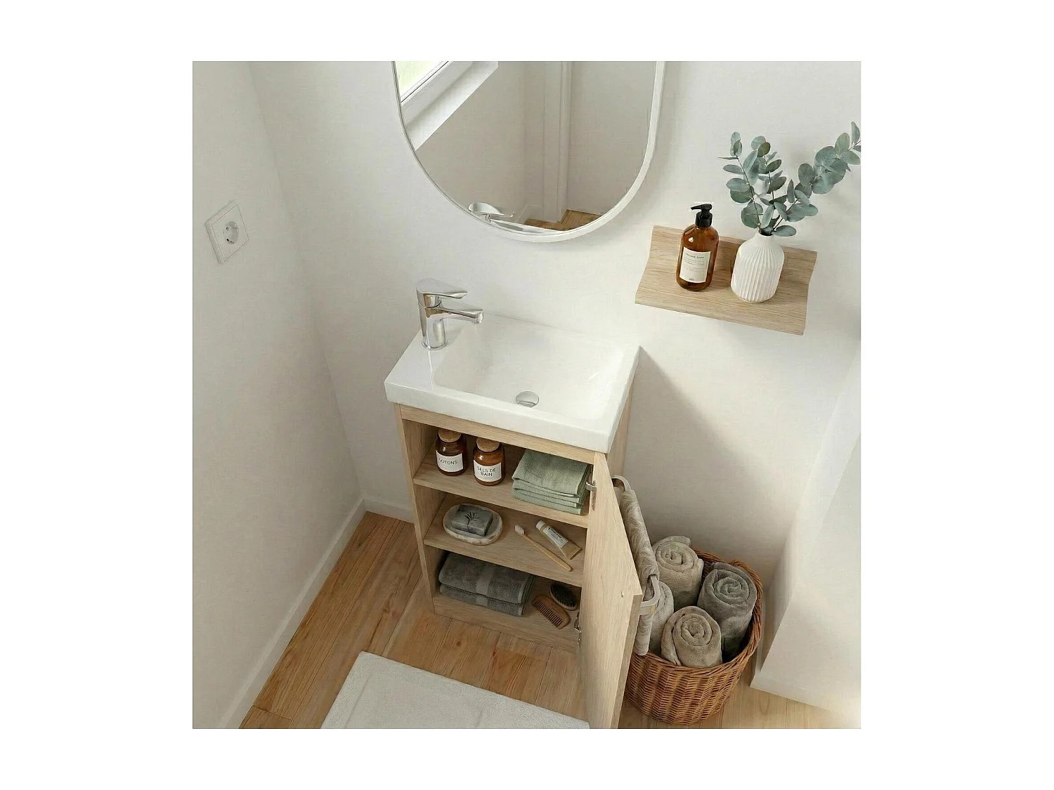 Mueble lavabo JOHANN roble de pie