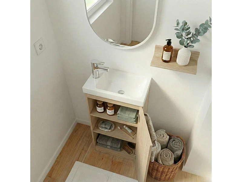 Meuble lave-mains sur pieds JOHANN décor chêne