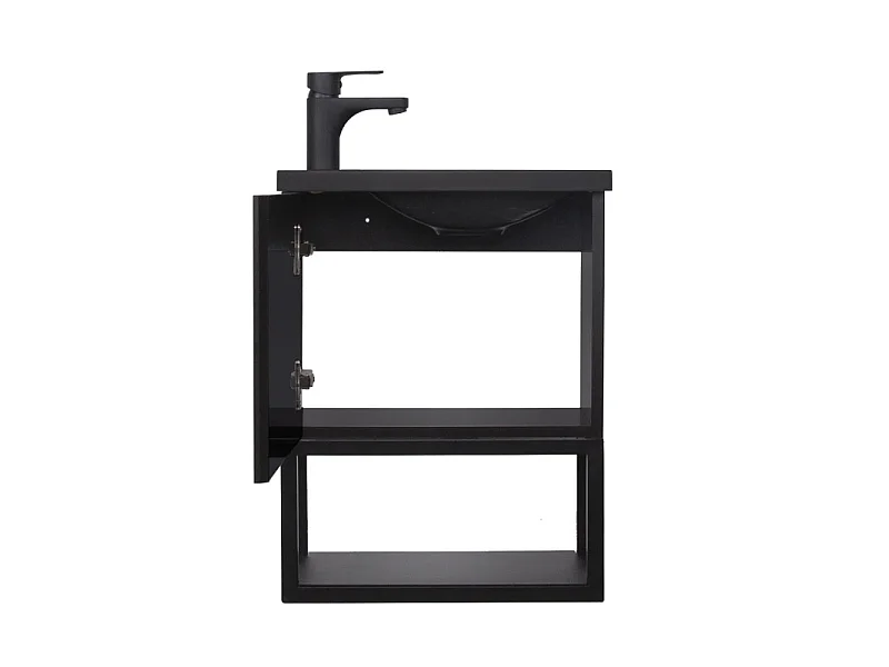 Set lavabo NOVA in metallo e legno con rubinetto nero e specchio ovale