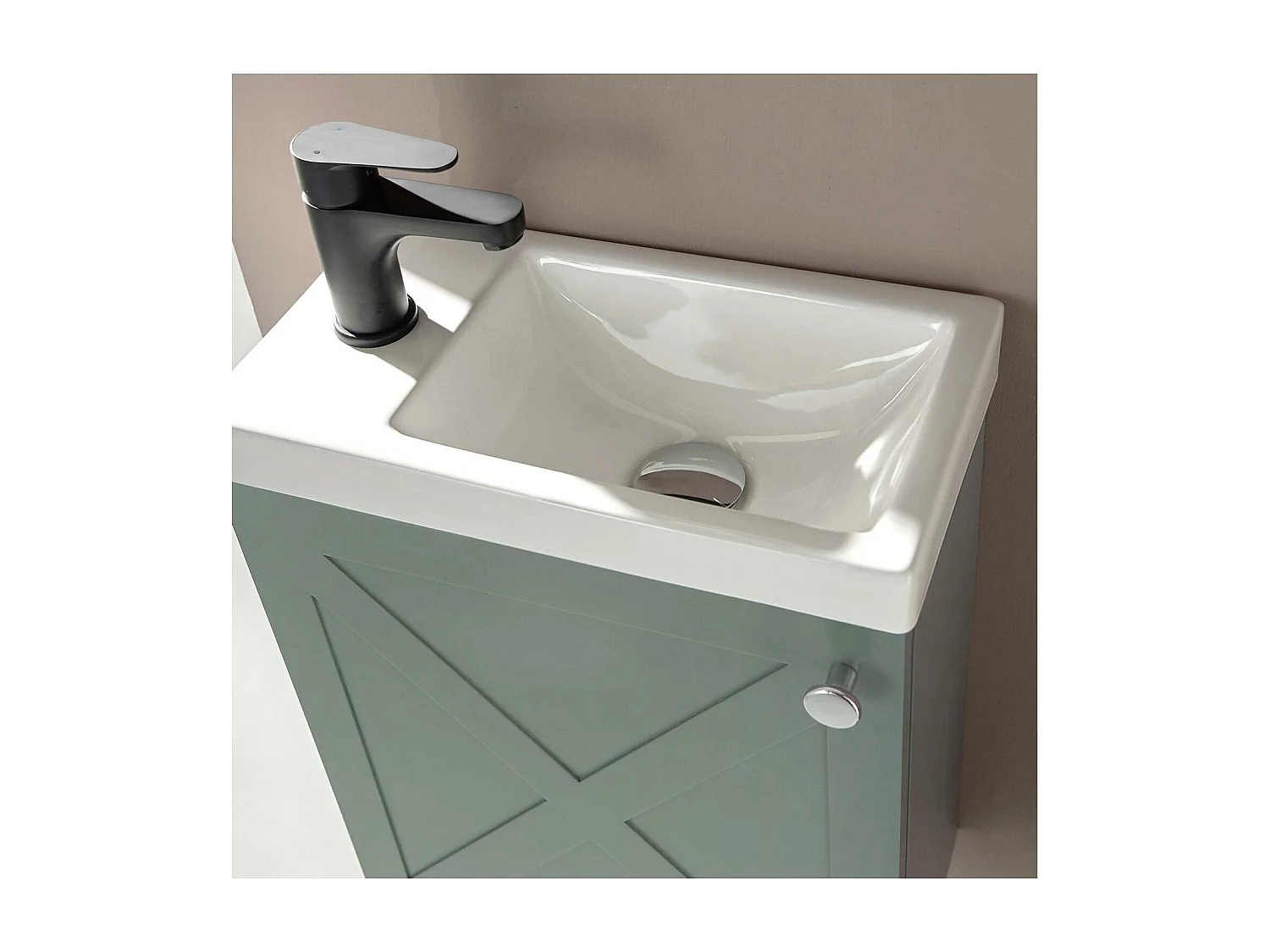 Ensemble meuble lave-mains vert de gris AVA avec robinet noir