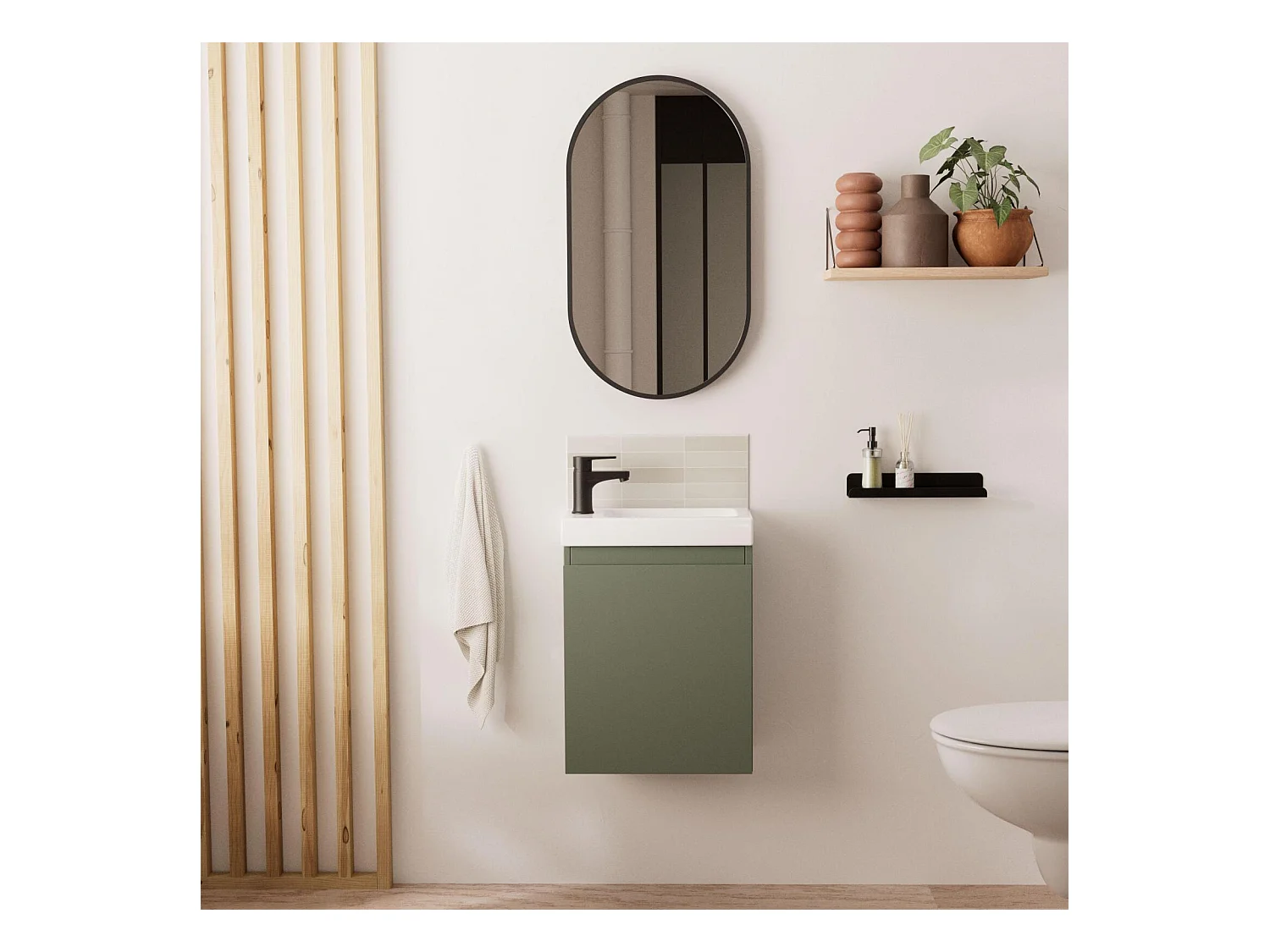 Ensemble lave-mains suspendu avec miroir ovale