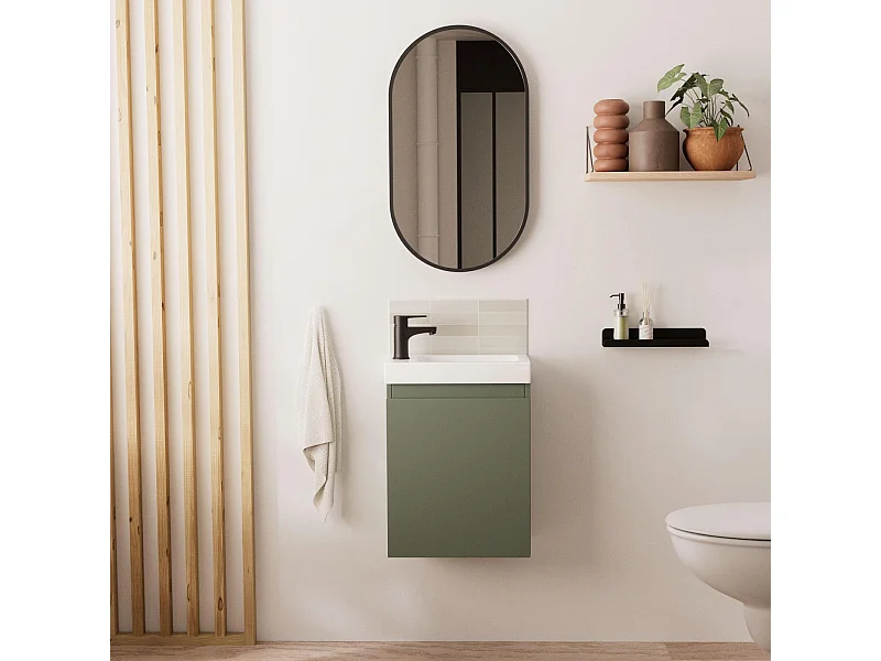 Ensemble lave-mains suspendu avec miroir ovale