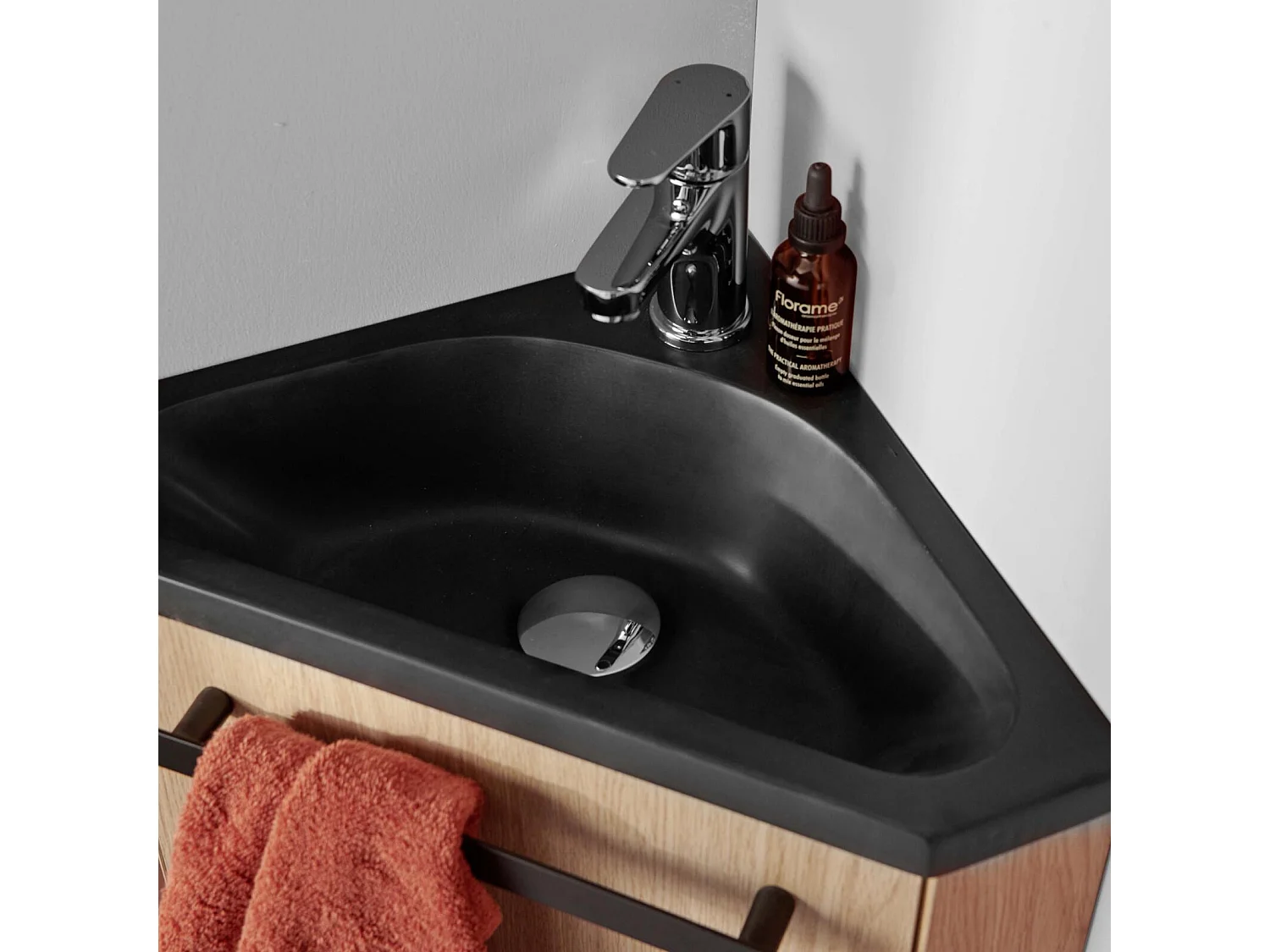 Ensemble lave-mains d'angle suspendu avec robinet chromé