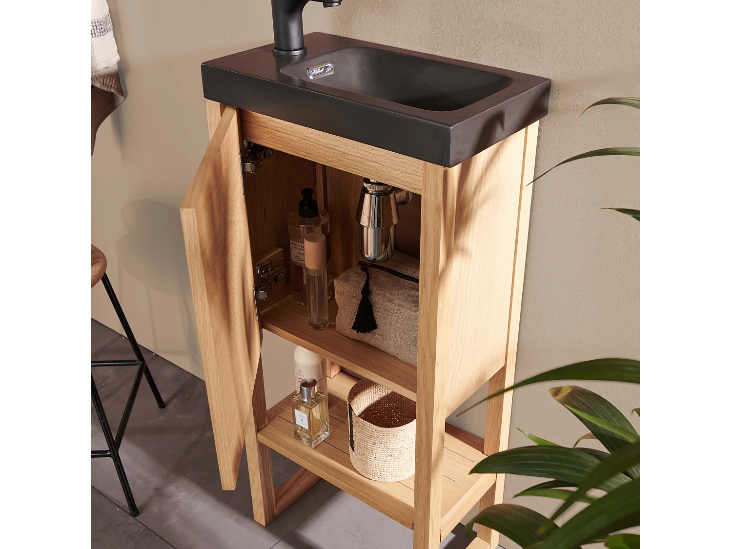 Meuble lave-mains vasque noire ATOLL