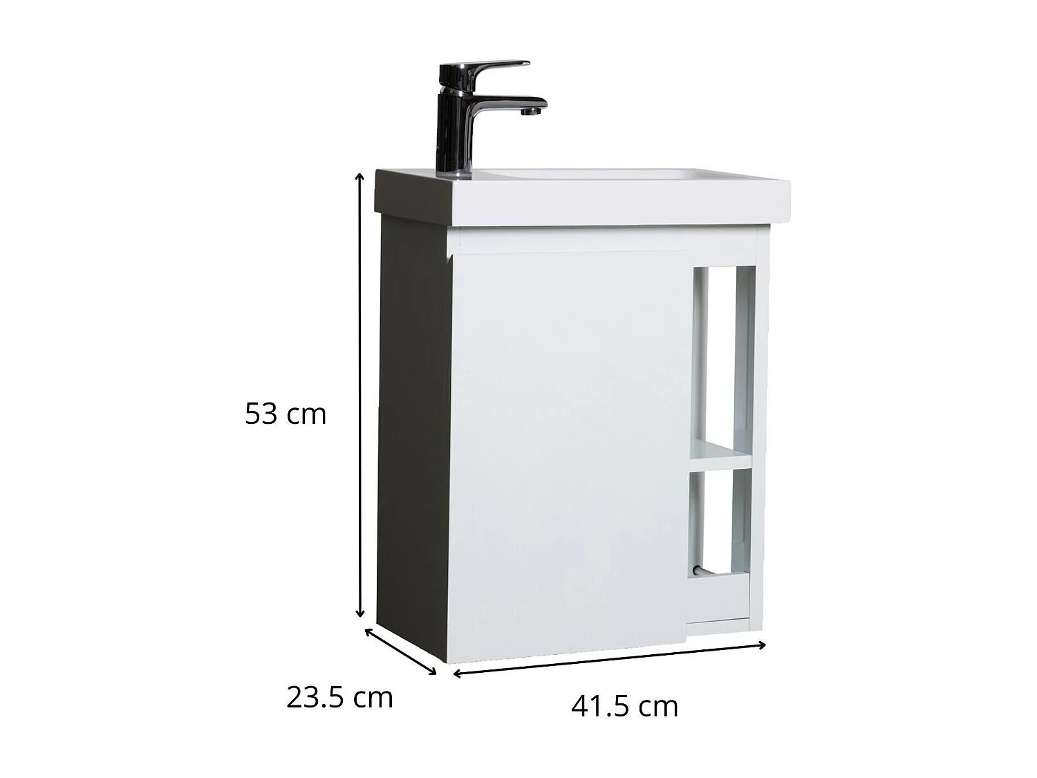 Meuble lave-mains suspendu avec vasque en résine blanc - avec rangement latéral