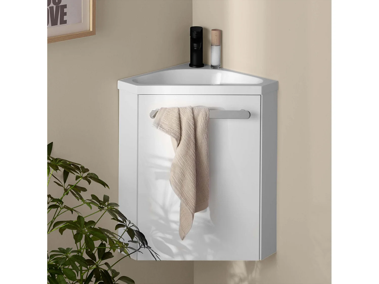 Ensemble lave-mains d'angle suspendu avec robinet noir