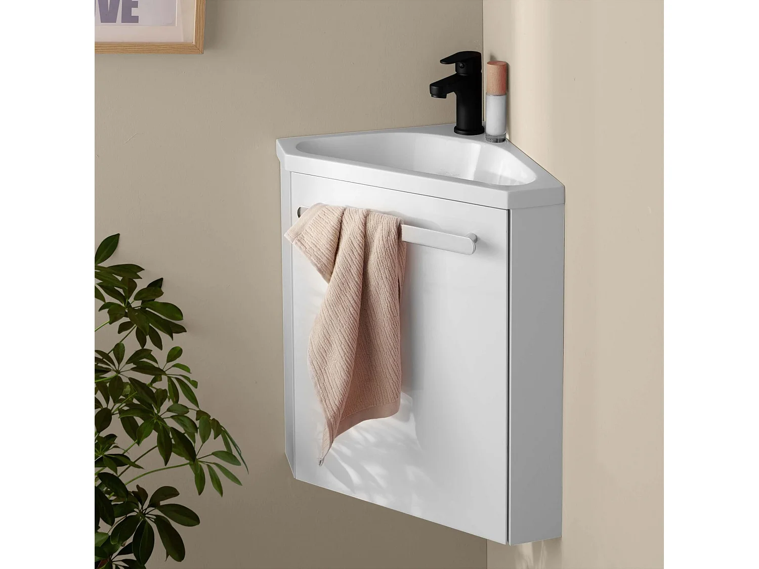 Ensemble lave-mains d'angle suspendu avec robinet noir