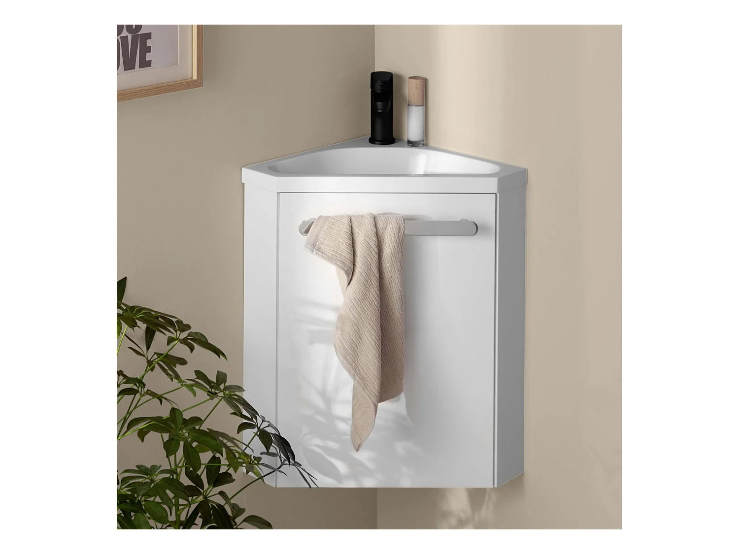 Ensemble lave-mains d'angle suspendu avec robinet noir