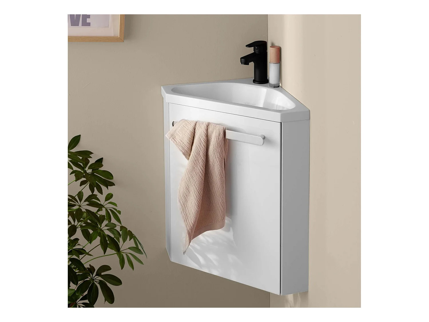 Ensemble lave-mains d'angle suspendu avec robinet noir