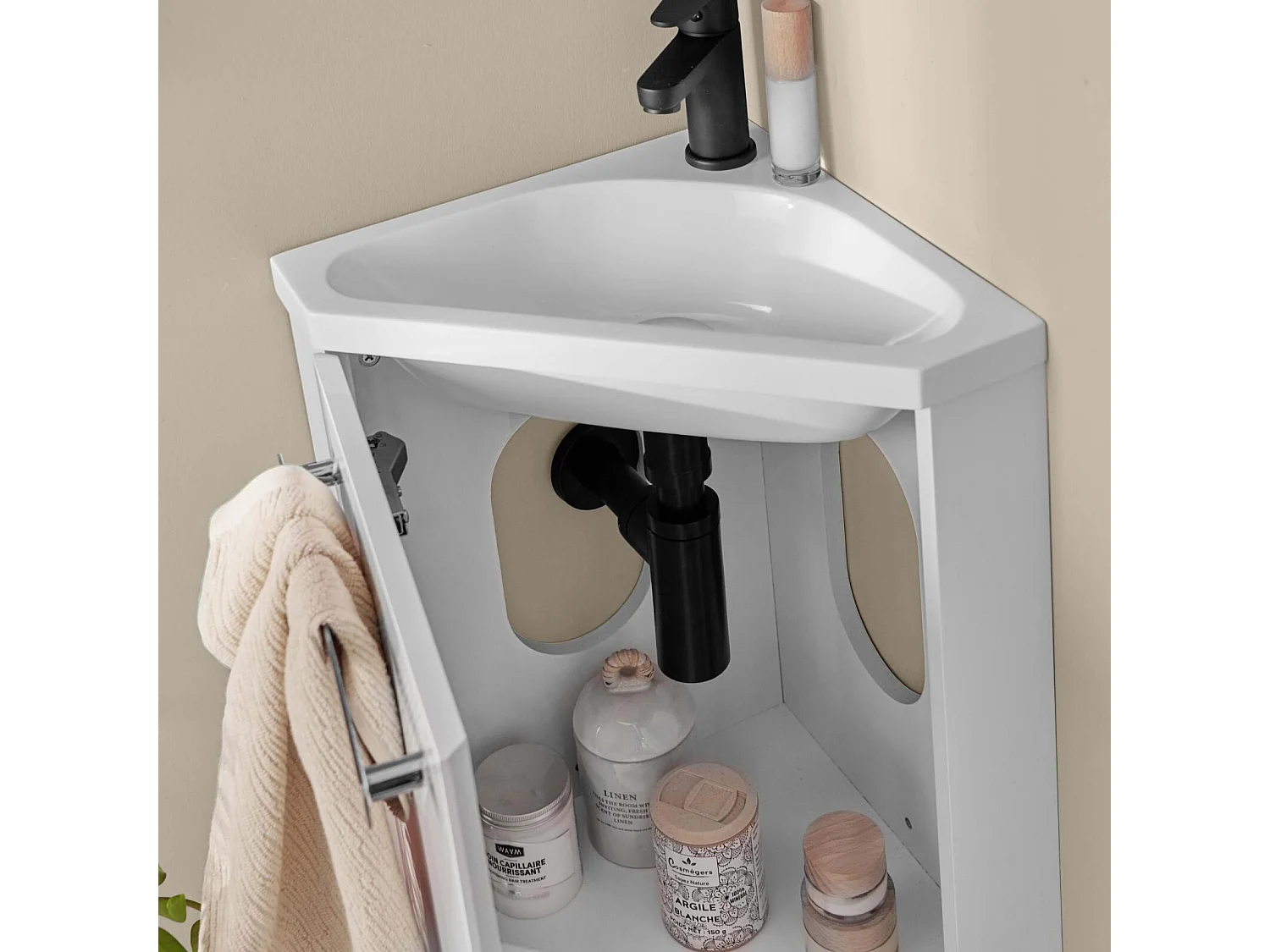 SKINO hoekwastafel + kraanset