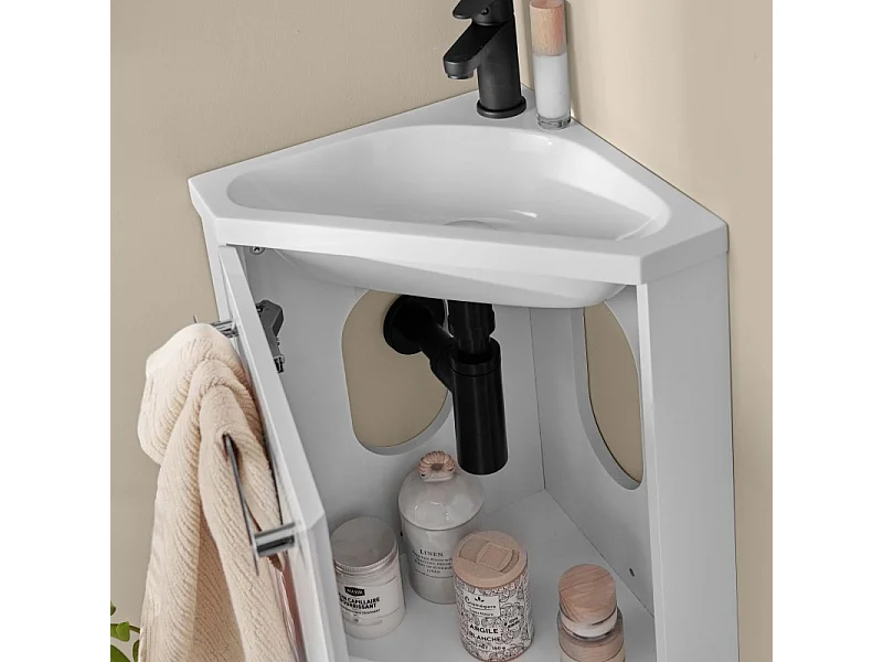 Ensemble lave-mains d'angle suspendu SKINO avec robinet noir