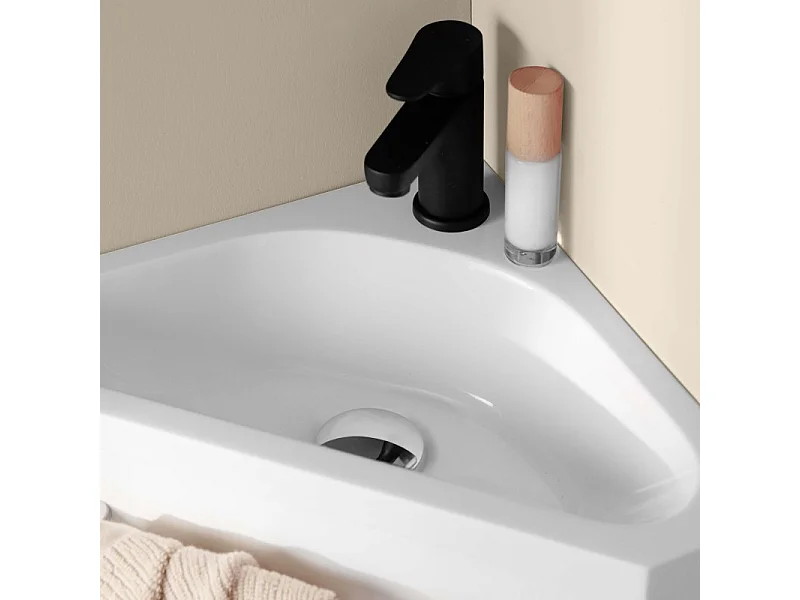 Ensemble lave-mains d'angle suspendu SKINO avec robinet noir
