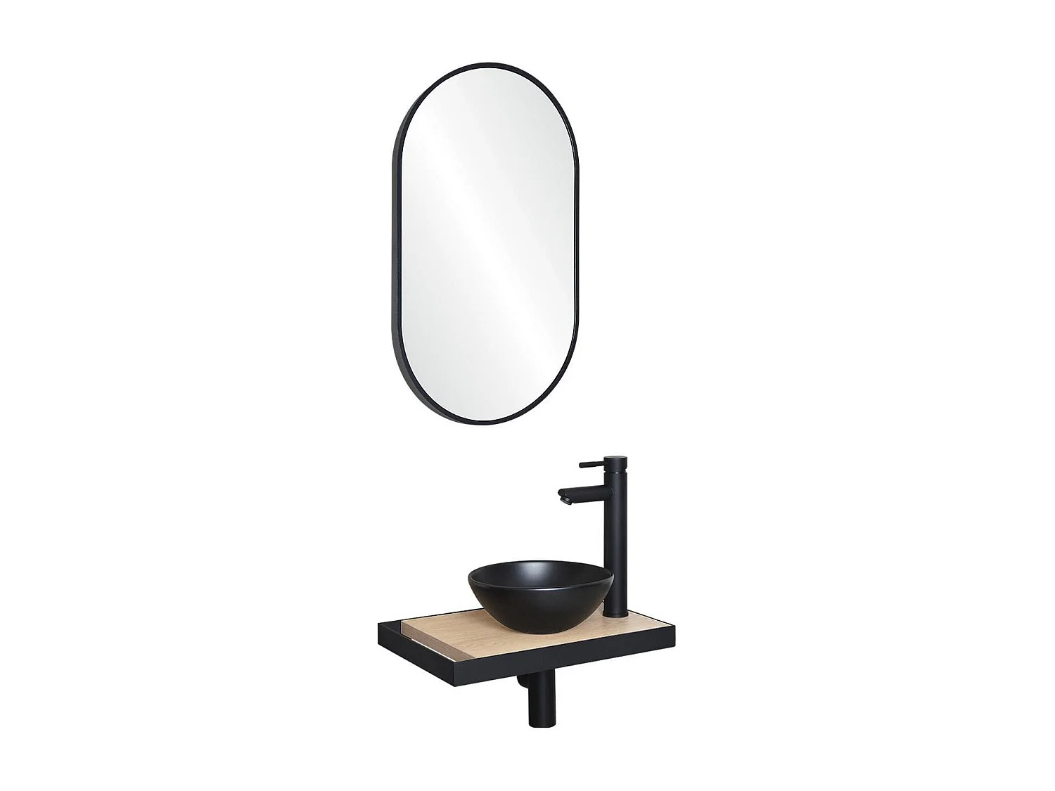 Meuble lave-mains SOHO plan fin p-serviette côté vasque noire + miroir