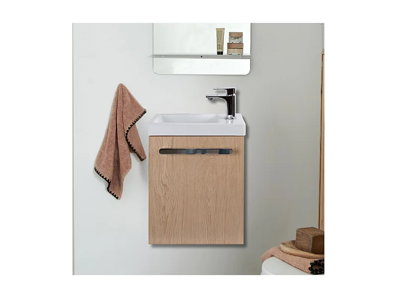 Meuble lave-mains suspendu avec poignée porte serviette