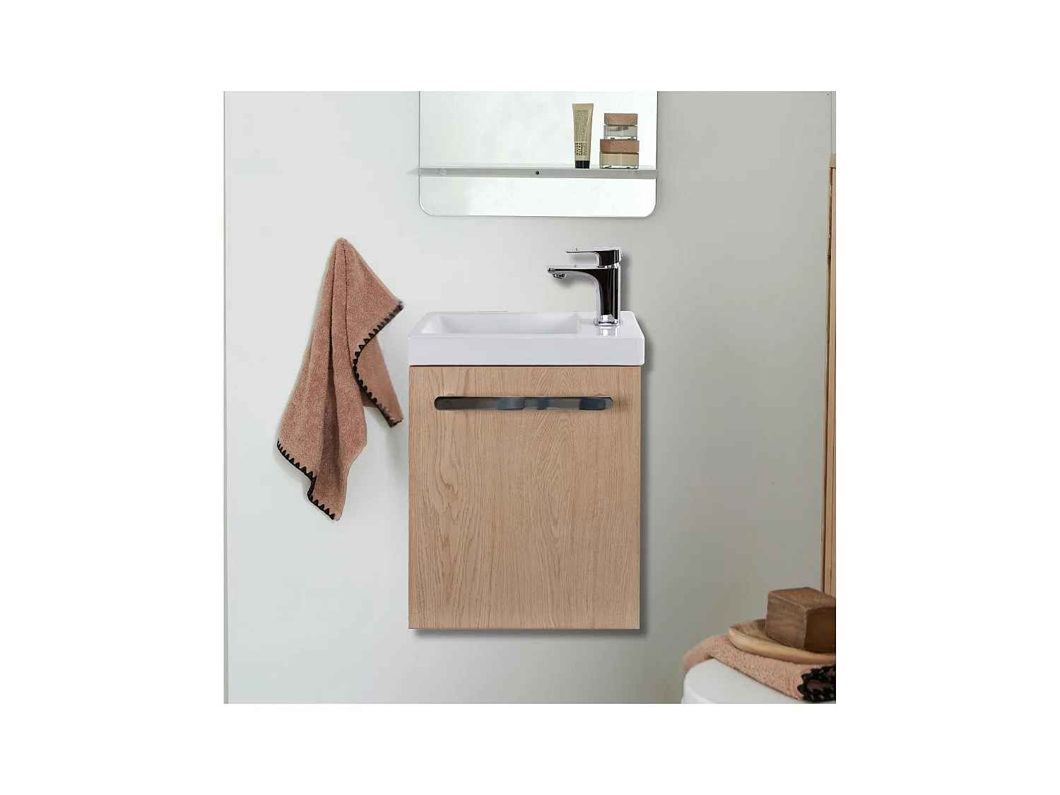 Meuble lave-mains suspendu avec poignée porte serviette