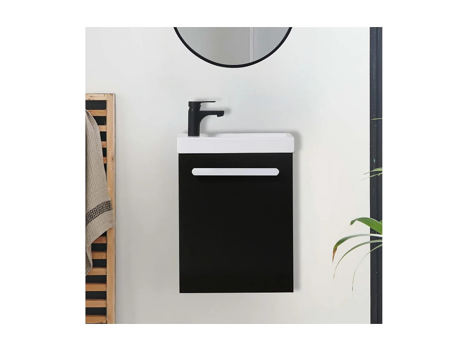 Nevada Wand-Handwaschbecken-Set mit schwarzem Wasserhahn