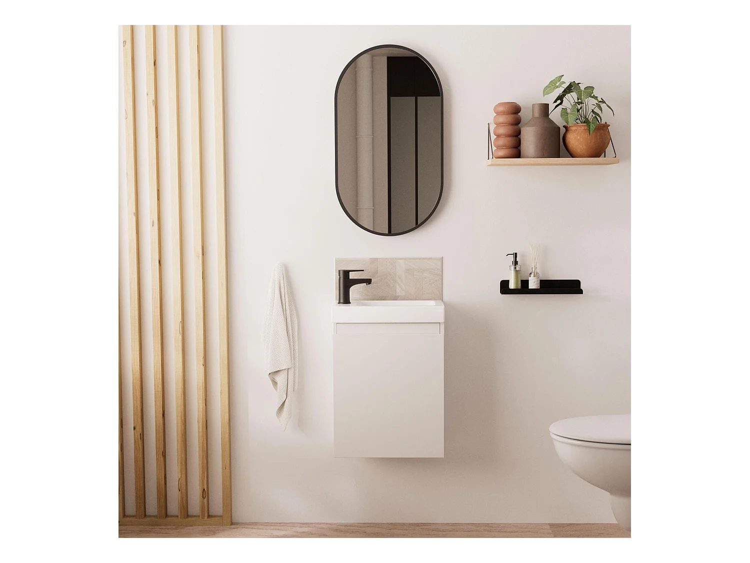 Ensemble lave-mains suspendu avec miroir ovale