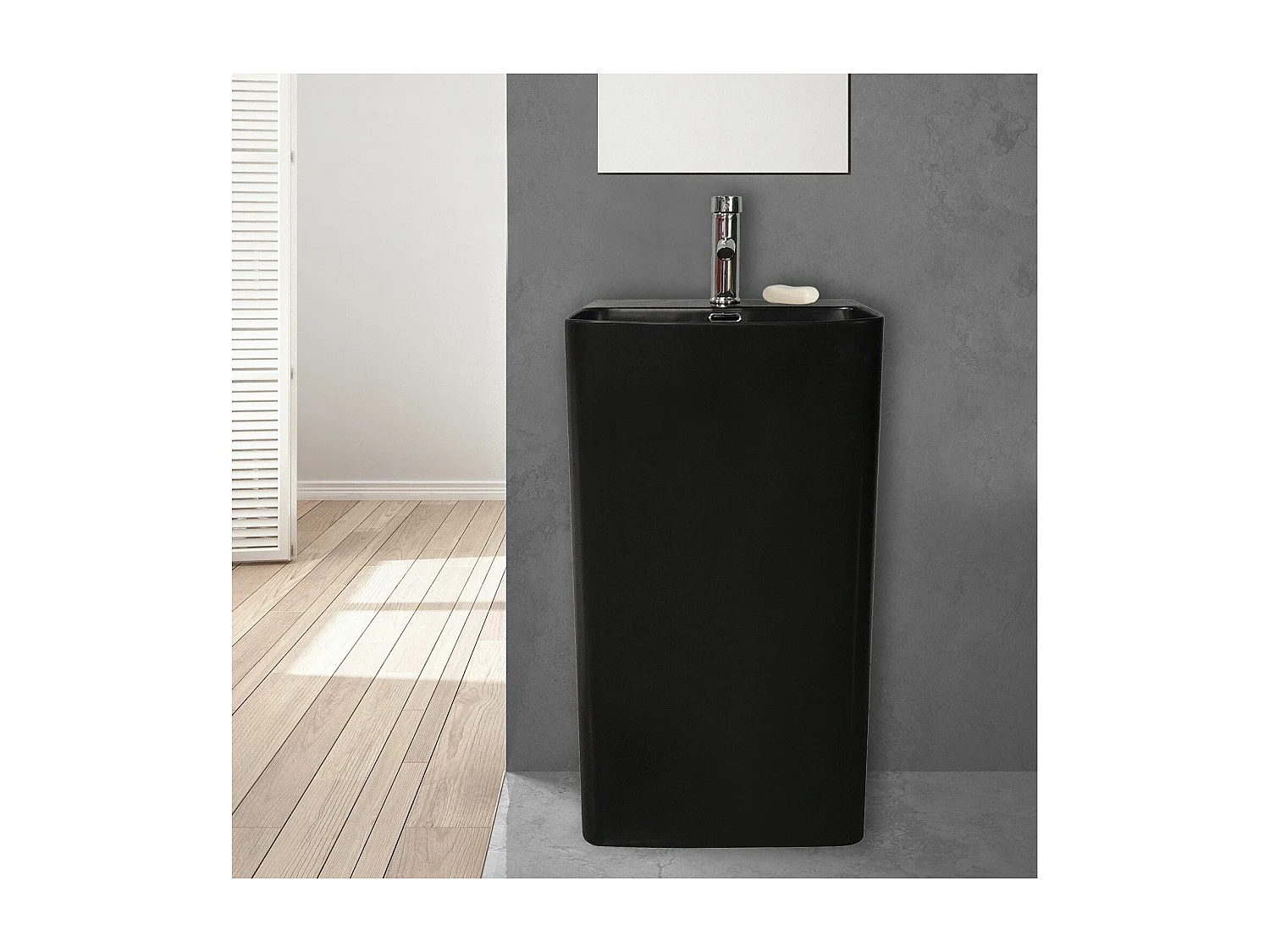 Lavabo de pedestal de cerámica negra EKO 46x85x34cm