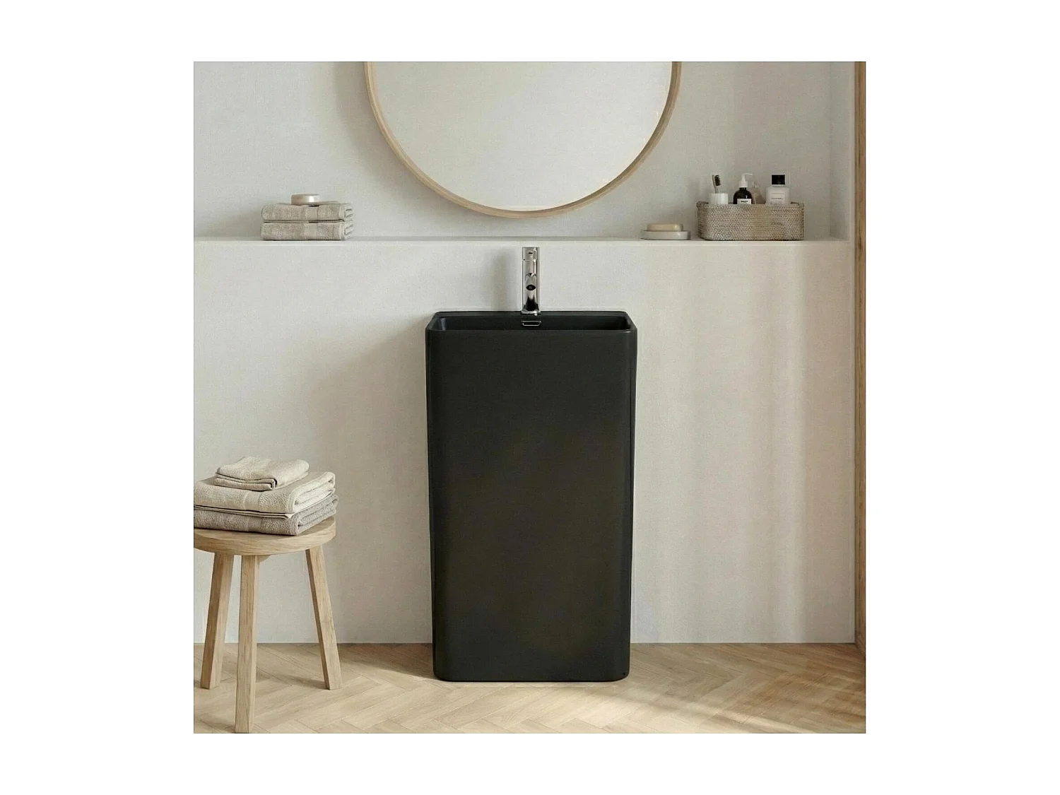 Schwarzes Keramik-Waschbecken mit Sockel 46x85x34cm EKO