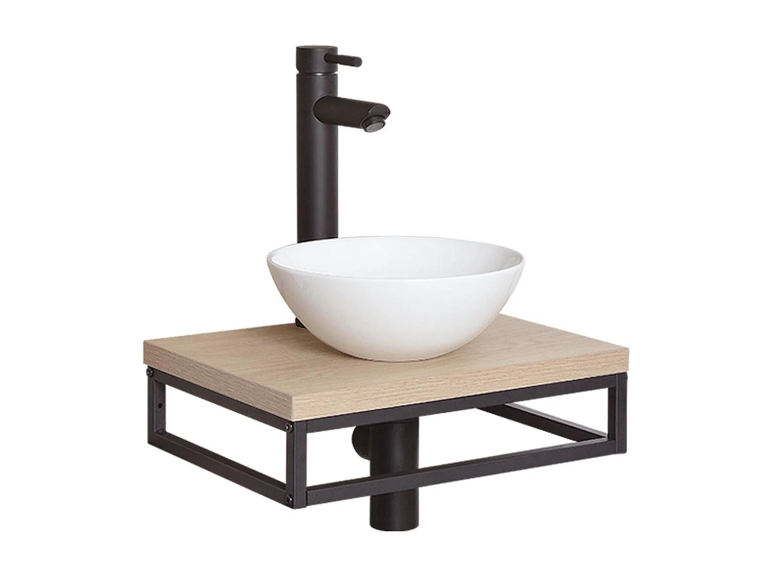 Meuble lave-mains SOHO plan fin p-serviette dessous vasque blanche+robinet