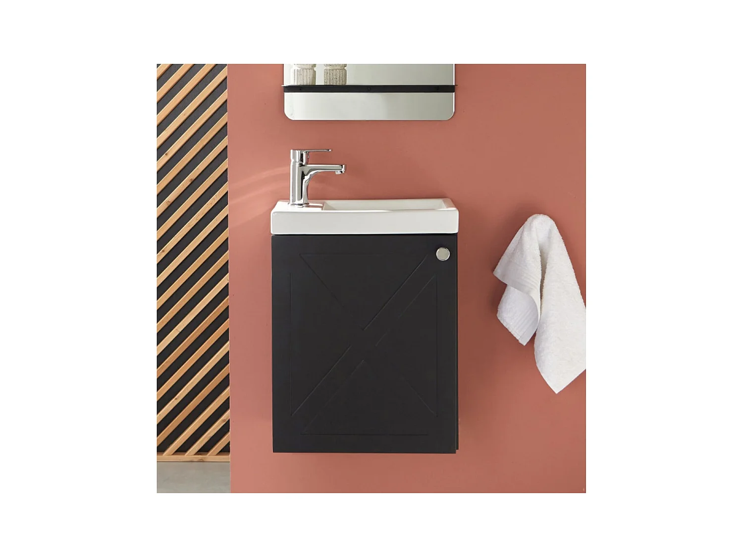 Ensemble meuble lave-mains noir carbone AVA avec robinet chromé