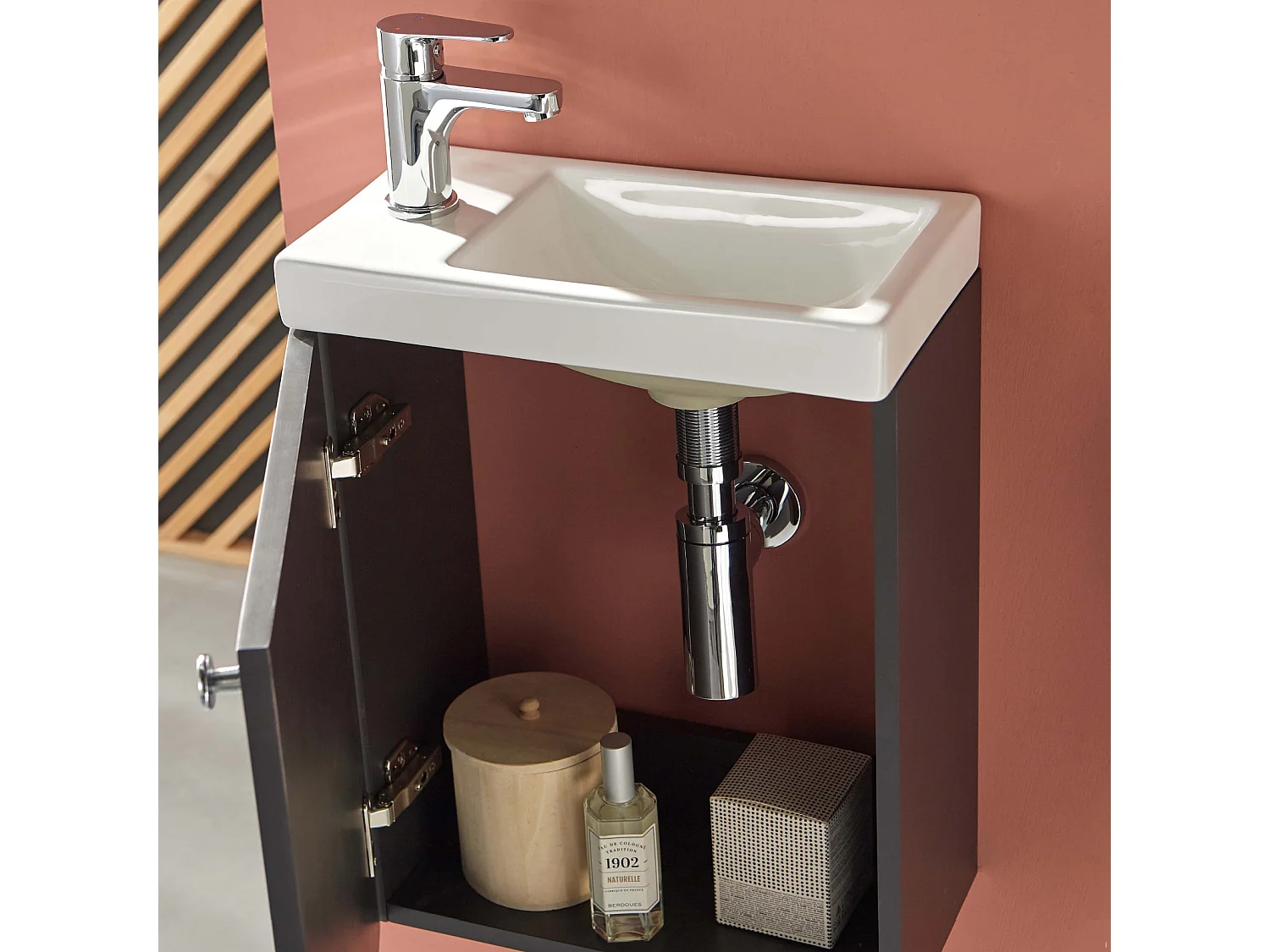 Ensemble meuble lave-mains noir carbone AVA avec robinet chromé