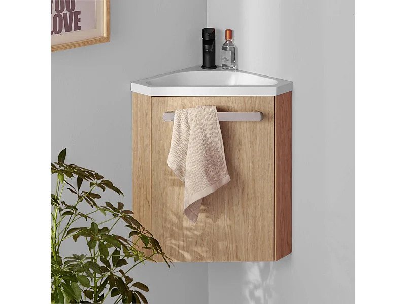 Ensemble lave-mains d'angle suspendu avec robinet noir