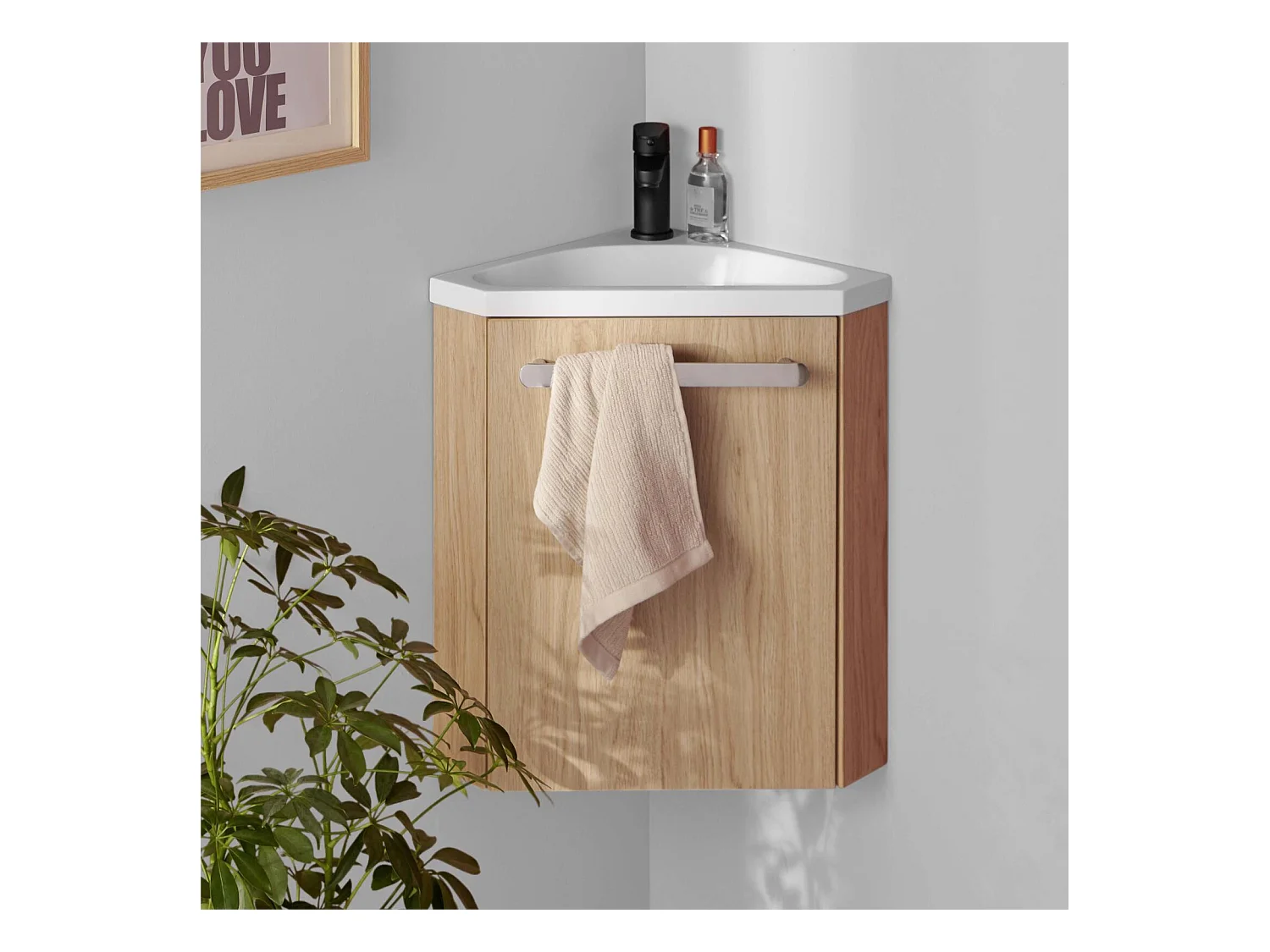 Ensemble lave-mains d'angle suspendu avec robinet noir