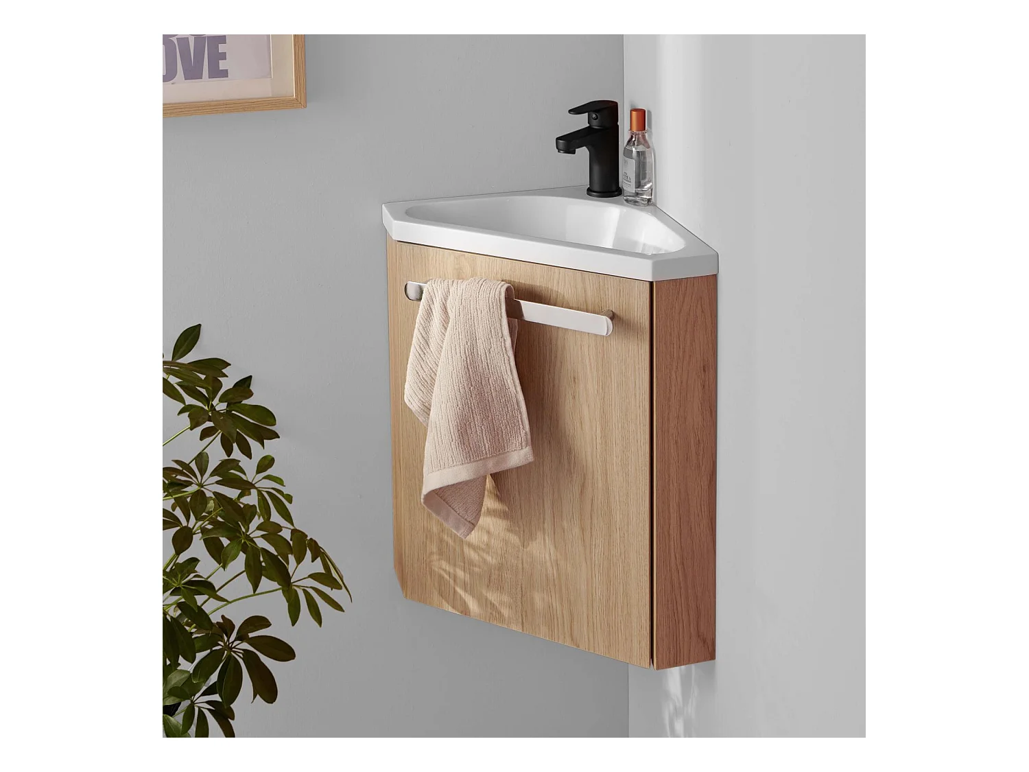 Ensemble lave-mains d'angle suspendu avec robinet noir