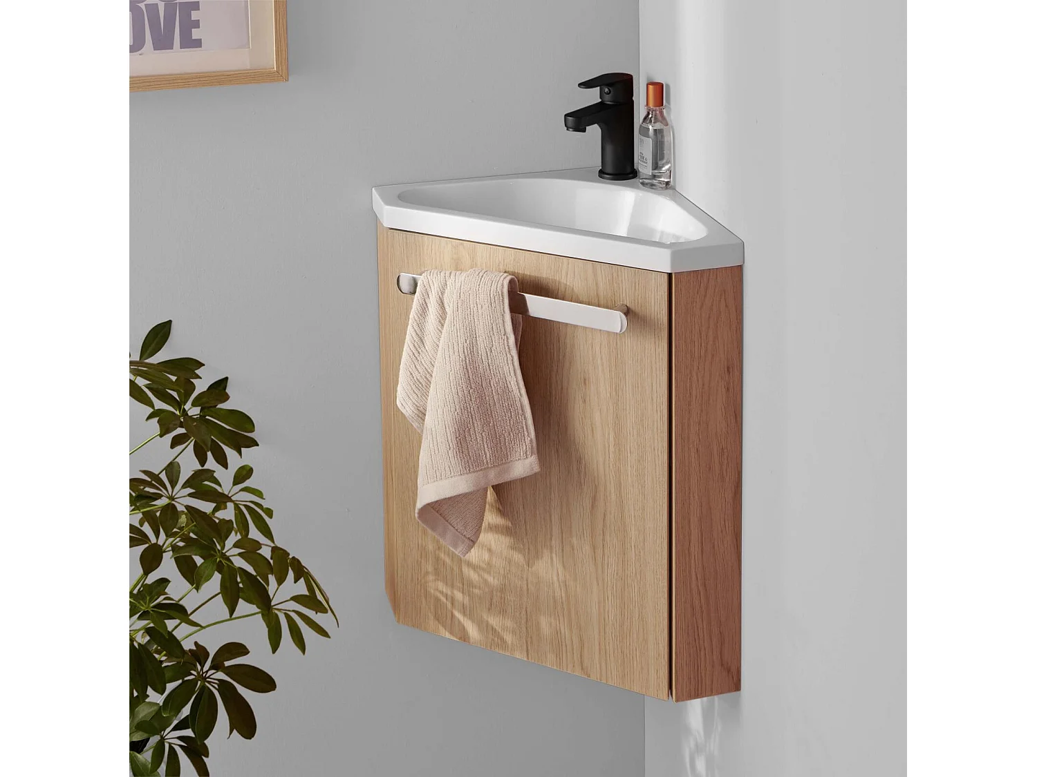 Gruppo lavabo angolare sospeso SKINO con rubinetto nero